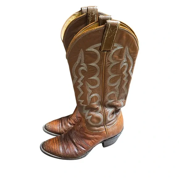 Tony Lama Lizard Exotic Teju Leather Western Boots Men's 5.5 B Cowboy J 4124 - Picture 12 of 12